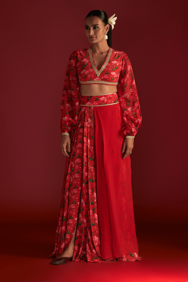 Red Rain Lily Layered Skirt Set - The Grand Trunk