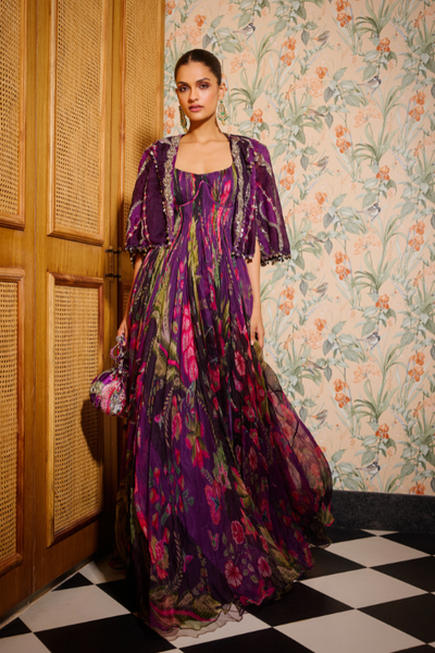 Naila Embroidered anarkali Paired with a Hand Embroidered Cape