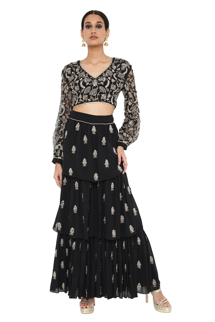 Payal Singhal Embroidered Choli With Layered Sharara - The Grand Trunk