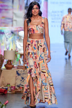 Load image into Gallery viewer, Trance print denim embroidered top with a high low skirt. - The Grand Trunk