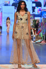 Load image into Gallery viewer, Off white georgette embroidered dress with rose pink tulle net skirt. - The Grand Trunk