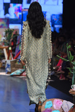 Load image into Gallery viewer, Powder blue dash ikat banarasi georgette kaftaan with organza detailed sleeves. - The Grand Trunk
