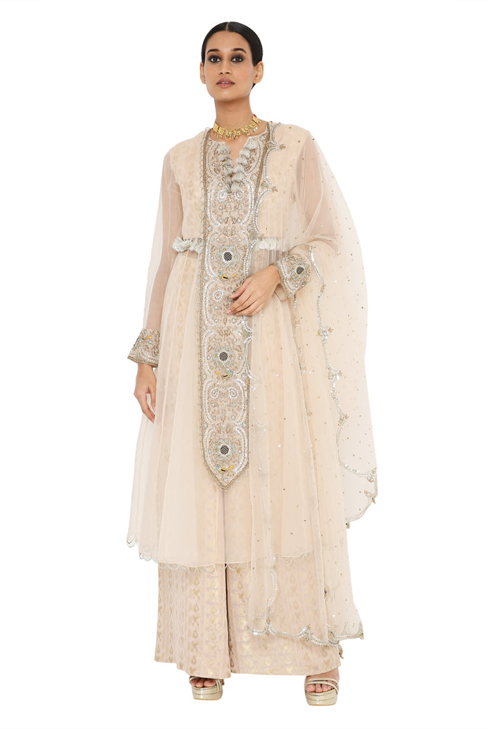 Payal Singhal Embroidered Anarkali With Pallazo And Net Embroidered Dupatta - The Grand Trunk