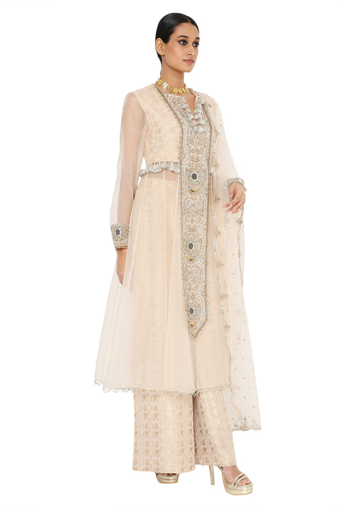 Payal Singhal Embroidered Anarkali With Pallazo And Net Embroidered Dupatta - The Grand Trunk