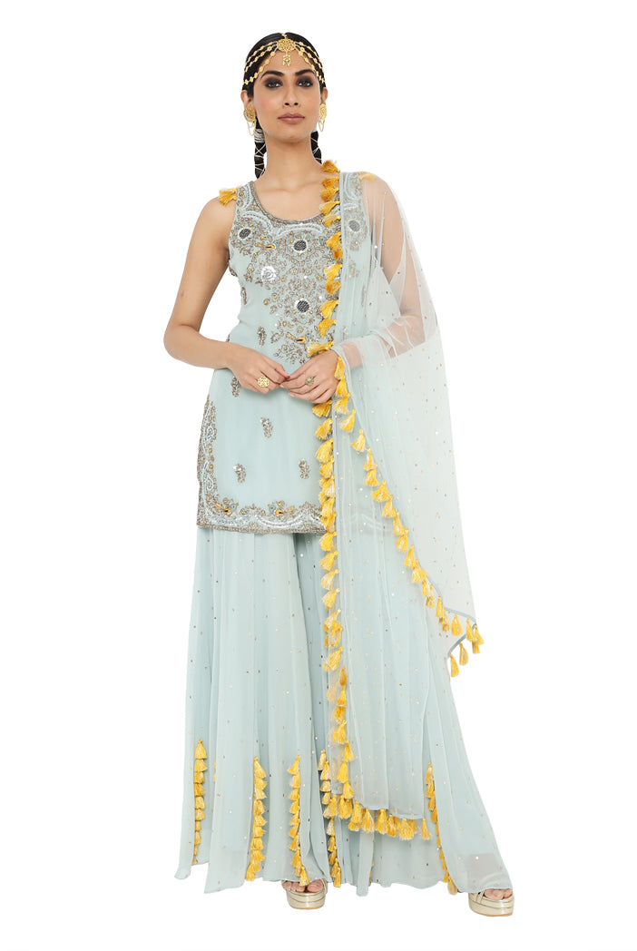 Payal Singhal Embroidered Kurta With Sharara And Dupatta - The Grand Trunk