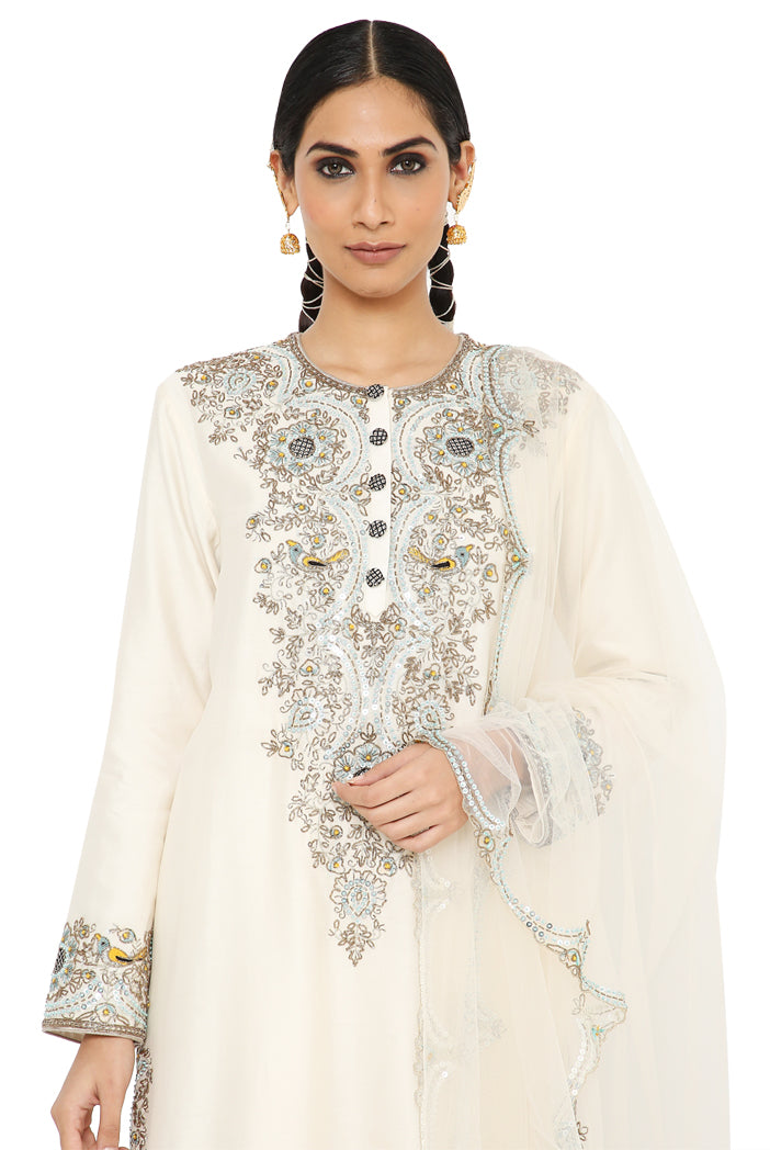 Payal Singhal  Embroidered Kurta With Palazzo And Dupatta - The Grand Trunk