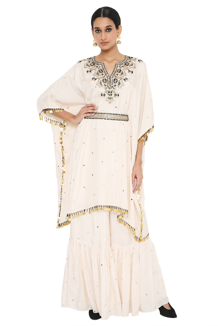Payal Singhal  Embroidered Kaftan And Sharara With Belt - The Grand Trunk