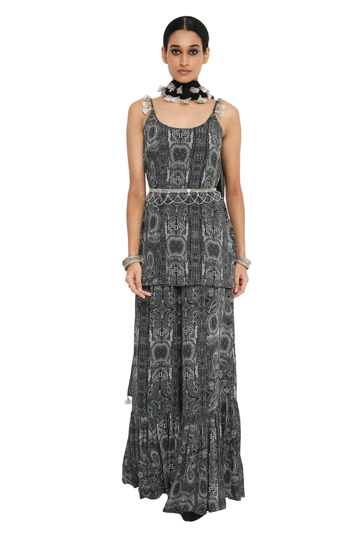 Payal Singhal Printed  Kurta With Frill Sharara and Dupatta - The Grand Trunk