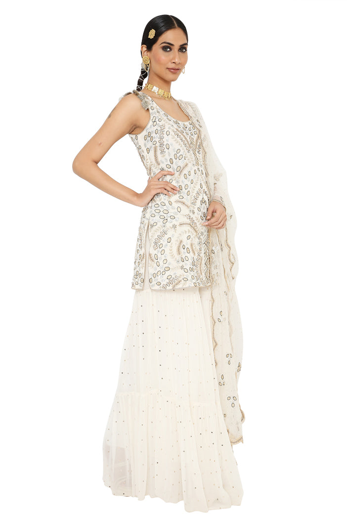 Payal Singhal  Embroidered Kurta With Sharara And Net Dupatta - The Grand Trunk