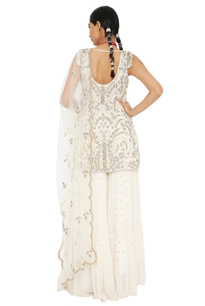 Payal Singhal  Embroidered Kurta With Sharara And Net Dupatta - The Grand Trunk