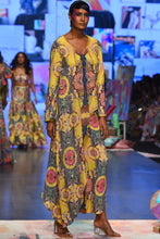 Load image into Gallery viewer, Yellow enchanted print crepe embroidered kurta with cropped palazzo. - The Grand Trunk