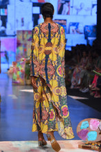Load image into Gallery viewer, Yellow enchanted print crepe embroidered kurta with cropped palazzo. - The Grand Trunk
