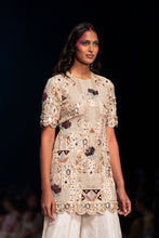Load image into Gallery viewer, Off white georgette embroidered kurta with back cut out and abla silk sharara and net mukaish dupatta. - The Grand Trunk