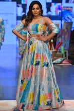 Load image into Gallery viewer, Painterly print dupion silk embroidered top with a lehenga. - The Grand Trunk