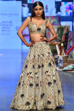 Load image into Gallery viewer, Off white georgette embroidered choli &amp; lehenga with mukaish organza dupatta. - The Grand Trunk