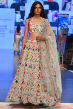 Load image into Gallery viewer, Stone georgette embroidered halter top &amp; lehenga with mukaish organza dupatta. - The Grand Trunk