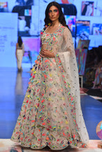 Load image into Gallery viewer, Stone georgette embroidered halter top &amp; lehenga with mukaish organza dupatta. - The Grand Trunk