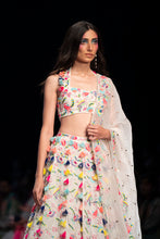 Load image into Gallery viewer, Stone georgette embroidered halter top &amp; lehenga with mukaish organza dupatta. - The Grand Trunk