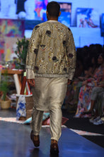 Load image into Gallery viewer, Off white georgette embroidered bomber jacket with abla silk bomber kurta and jogger pants. - The Grand Trunk