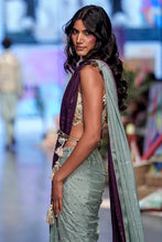 Load image into Gallery viewer, Off white georgette embroidered choli with powder blue and purple georgette sequins saree. - The Grand Trunk