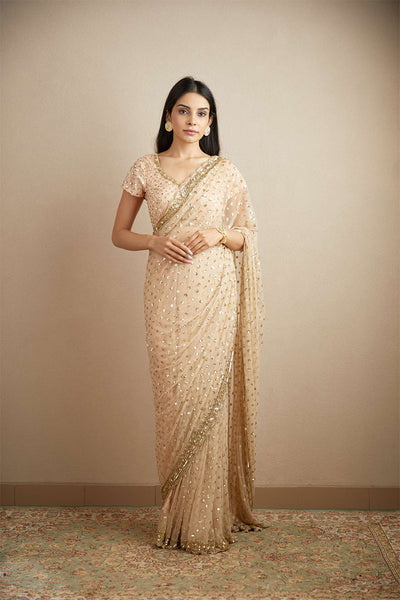 Peach Pink Heavy Shimmer Work Saree Set - The Grand Trunk