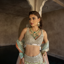 Load image into Gallery viewer, Abhinav Mishra Hand embroidered blouse with multicolour patch work lehenga - The Grand Trunk