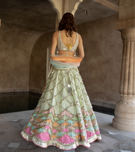 Load image into Gallery viewer, Abhinav Mishra Hand embroidered blouse with multicolour patch work lehenga - The Grand Trunk