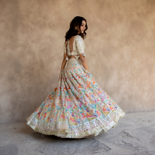 Load image into Gallery viewer, Abhinav Mishra Hand embroidered blouse with pastel shade printed lehenga - The Grand Trunk