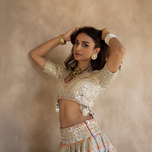 Load image into Gallery viewer, Abhinav Mishra Hand embroidered blouse with pastel shade printed lehenga - The Grand Trunk