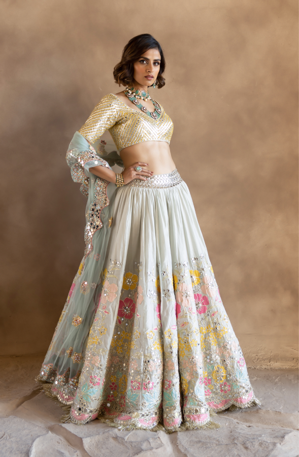 Abhinav Mishra Pastel patch work lehenga - The Grand Trunk
