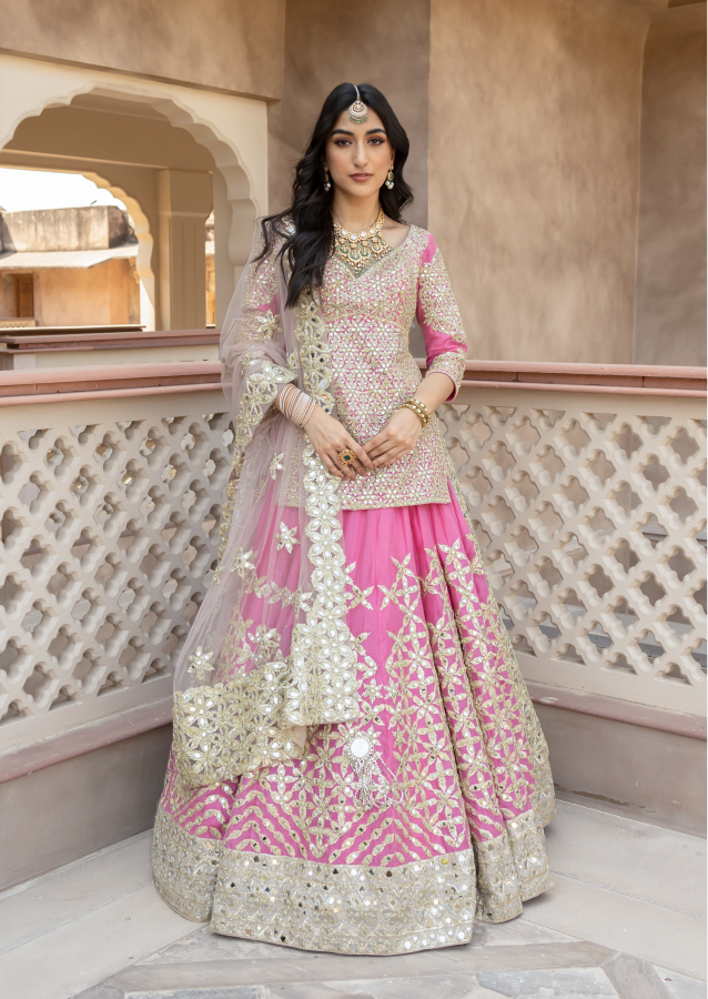 Abhinav Mishra Monotone gotta embellished lehenga with neutral shade duppata - The Grand Trunk