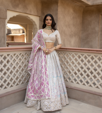 Load image into Gallery viewer, Abhinav Mishra Gotta mirror embellished blouse with printed gotta skirt - The Grand Trunk