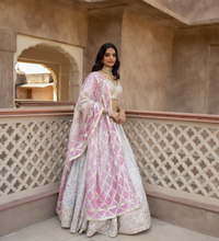 Load image into Gallery viewer, Abhinav Mishra Gotta mirror embellished blouse with printed gotta skirt - The Grand Trunk