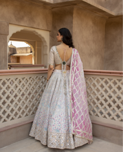 Load image into Gallery viewer, Abhinav Mishra Gotta mirror embellished blouse with printed gotta skirt - The Grand Trunk