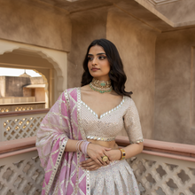 Load image into Gallery viewer, Abhinav Mishra Gotta mirror embellished blouse with printed gotta skirt - The Grand Trunk