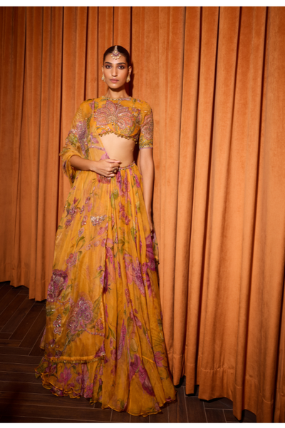 Rasha Hand Embroidered Blouse And Dupatta With Lehenga