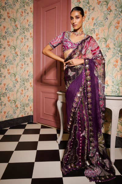 Rubab Pre draped hand embroidered saree with blouse