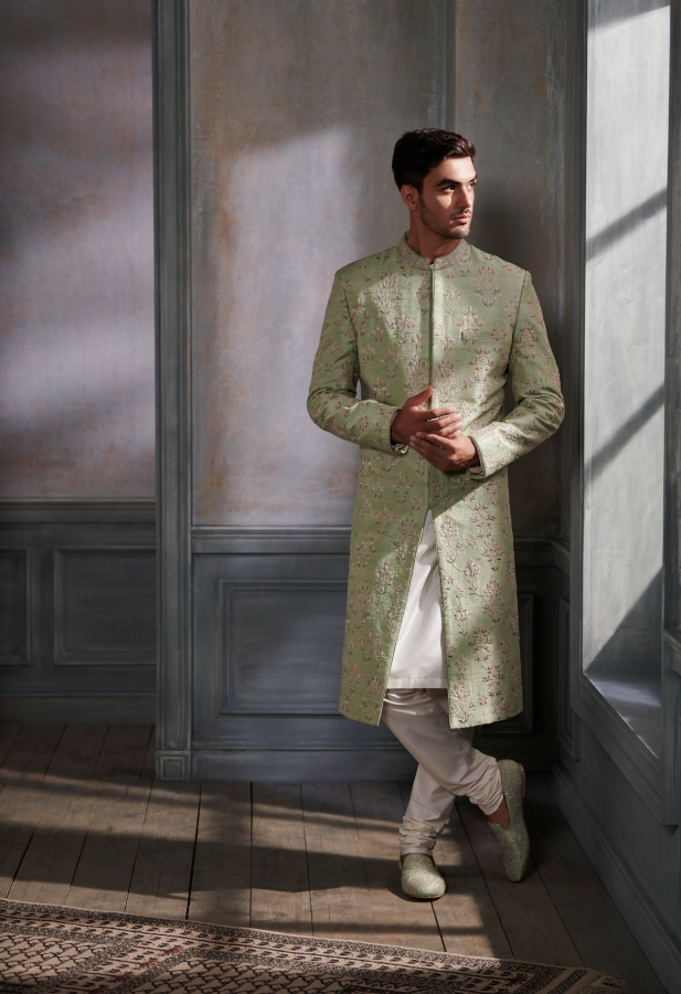 Linay Sherwani – Sage Green - The Grand Trunk