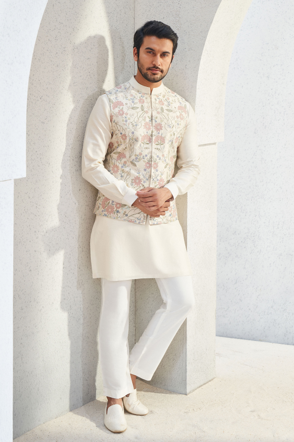 Nivan Nehru Jacket - Ivory - The Grand Trunk