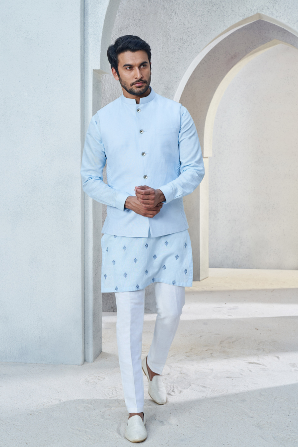 Shwar Nehru Jacket - Powder Blue - The Grand Trunk