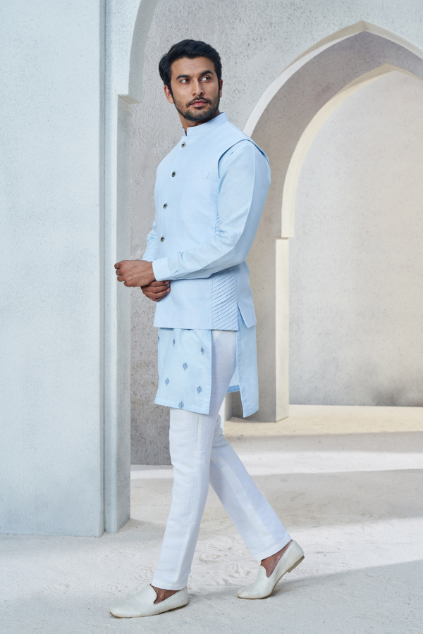 Shwar Nehru Jacket - Powder Blue - The Grand Trunk