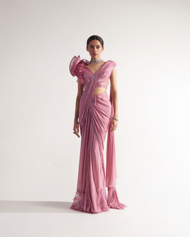 Sulakshana Monga Onion Pink Drape - The Grand Trunk