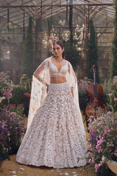 Nude Floral Lehenga Set - The Grand Trunk