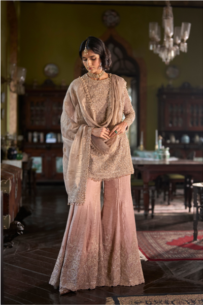 Seema Gujral Peach Gold Sharara Set