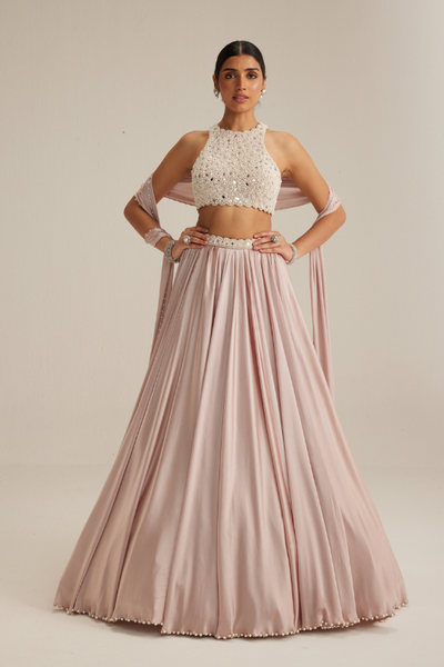 Ash Pink Satin skirt Set