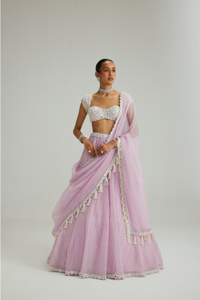 Lavender mirror and pearl lehenga set