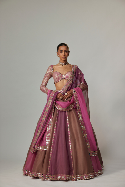 MUD MAUVE MULTICOLOR LEHENGA WITH SWEETHEART FULL SLEEVE BLOUSE