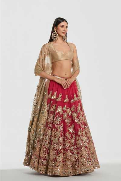 Abhinav Mishra Maharani Gold Lehenga Set - The Grand Trunk