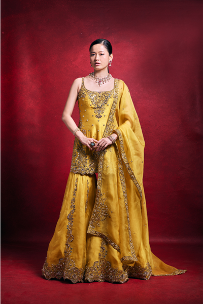 Tamanna Punjabi Mustard Sharara Set - The Grand Trunk