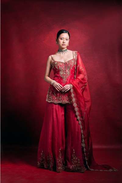 Tamanna Punjabi Kapoor in Red & Pink Sharara Set - The Grand Trunk